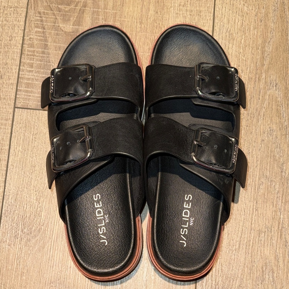 J/SLIDE Bowie Black Double Buckle Platform Slide Sandals - Picture 5 of 6
